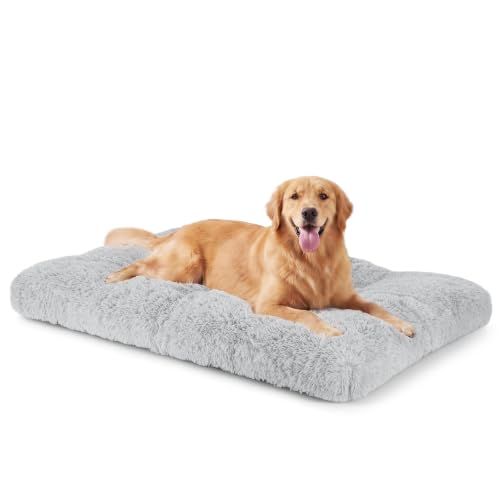 JOEJOY Large Dog Bed Crate Pad, Deluxe Plush Washable Dog Beds Fulffy Soft Kennel Pad Anti-Slip Pet Sleeping Mat for Extra Large Medium Small Dogs, 40" x 27", Grey - color: Grey, size: XL(40"x27"x4")