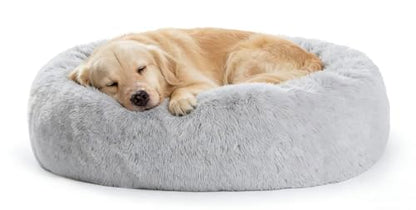 SAVFOX 36 inches Calming Donut Dog Bed - 3X Durable Plush Faux Fur, Machine Washable & Non-Slip, Fits up to 100 lbs, Light Grey - color: Light Grey, size: Large | 36"x36"
