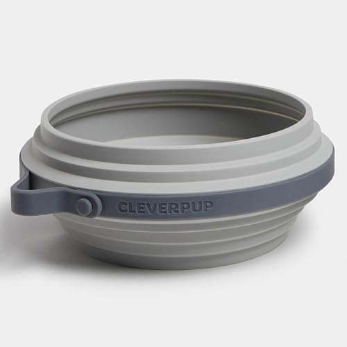 Cleverpup Nomad Large Collapsible Travel Dog Bowl - 4 Cup BPA-Free Silicone for Medium & Large Dogs, Portable, Food & Water, Dishwasher Safe - Grey Silicone - color: Natural Grey, size: Large