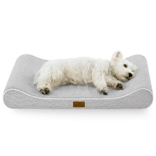 COZY KISS Dog Bed for Medium Dogs up to 65 lbs - Removable Washable Cover with Waterproof Lining & Non-Skid Bottom, Cotton-Polyester Blend Boat-Shaped Lounger Mattress, M(36x24x5.5in), Light Gray - color: Light gray, size: 36" L x 24" W x 5.5" Th