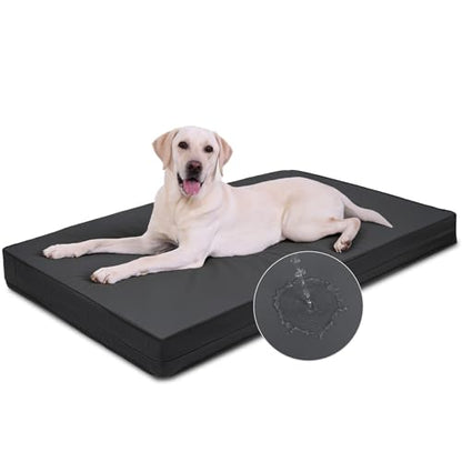 Vonabem Outdoor Dog Bed Waterproof Washable, XXL Large Crate Pad 48 Inch, Wipeable Leather Pet Beds with Removable Cover, Durable Foam Anti-Slip Kennel Pad 47"x29" Black - color: Black, size: XXL(47x29x4)