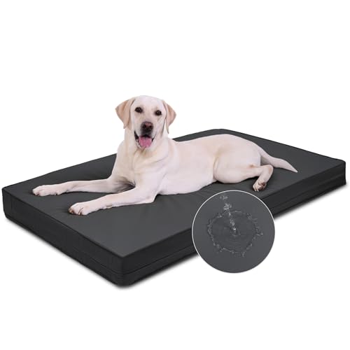 Vonabem Outdoor Dog Bed Waterproof Washable, XXL Large Crate Pad 48 Inch, Wipeable Leather Pet Beds with Removable Cover, Durable Foam Anti-Slip Kennel Pad 47"x29" Black - color: Black, size: XXL(47x29x4)