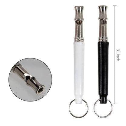 Professional Dog Training Whistle Set, 2 Pack with Lanyards Ultrasonic Silent Recall Whistles Black and White