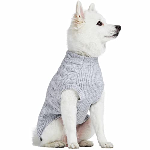 Blueberry Pet Classic Fuzzy Textured Knit Pullover Crew-Neck Dog Sweater in Heather Grey, Back Length 16", Pack of 1 Clothes for Dogs - color: Heather Grey, Crew-neck, size: 16 inch