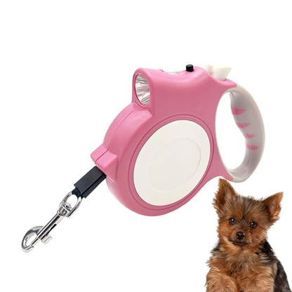 Led Dog Leash with Light – 16ft Retractable for Small & Medium Dogs, Night Safety & Comfortable Grip (Pink) - color: pink