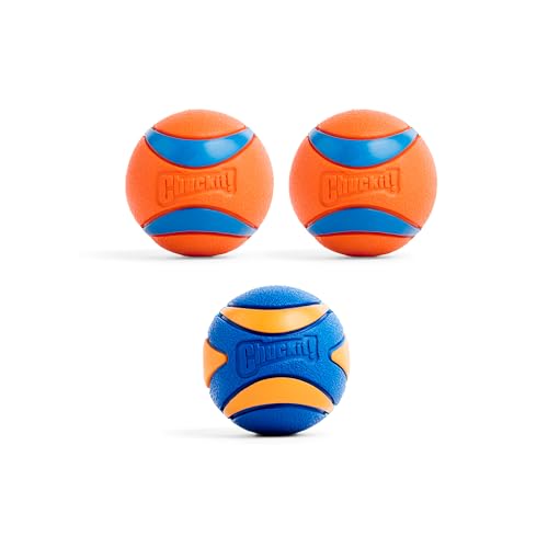 Chuckit! Ultra & Squeaker Ball Dog Toy - Medium Bouncy Fetch Balls for Dogs 20-60 lbs - Made from Durable Rubber - Floating Water Pet Toys - Size Medium - 2.5-inch Diameter - Pack of 3 - size: Medium, style: Squeaker & Ultra