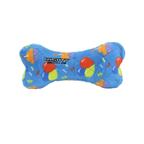 MIGHTY Tuffy Bone Dog Toy: Ultra Durable Plush Toy with Multiple Layers & Reinforced Seams, Washable and Floats, Vinyl Bone & Fleece - color: Blue Medium Birthday Celebration Bone