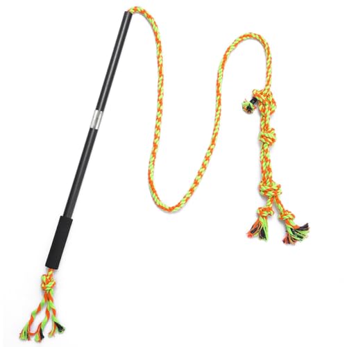 Interactive Flirt Pole Toy for Dogs Chase and Tug of War,Durable Teaser Wand with Pet Fleece Rope Tether Lure Toy to Outdoor Exercise & Training for Small Medium Large Dogs (Black) - color: black