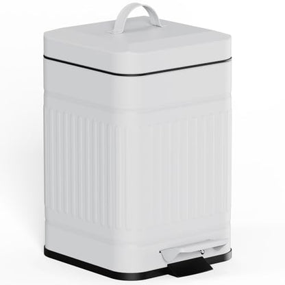 CEROELDA Small Trash Can with Lid-5L/1.3 Gal, Stainless Steel Outdoor Dog Poop Garbage Can-Farmhouse Retro Metal Waste Bin w/Step Pedal for Bathroom Bedroom Office-Soft Close-White - color: White