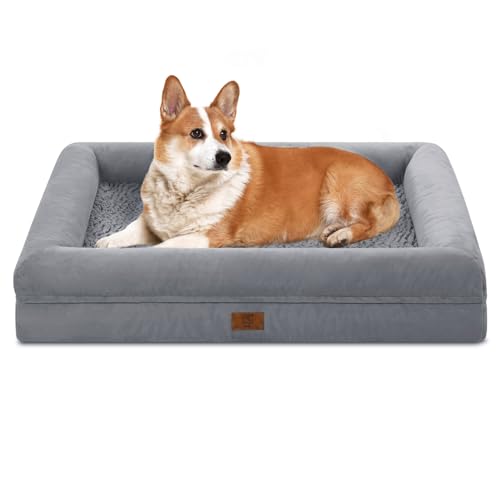 Washable Dog Bed Orthopedic Waterproof for Medium Sized Dogs | 360 Degree Bolster Support, Egg Crate Foam, Waterproof Liner, Non-Slip Bottom, Machine Washable Cover, 33 x 25 Inch - color: Grey, size: 33.0"L x 25.0"W x 6.5"Th
