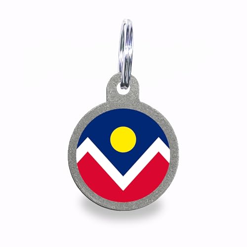Denver Flag Personalized Dog Tag Custom Engraved Stainless Steel Pet ID Tag with Silencer and Split Ring, Circle - color: Denver Flag, size: Circle
