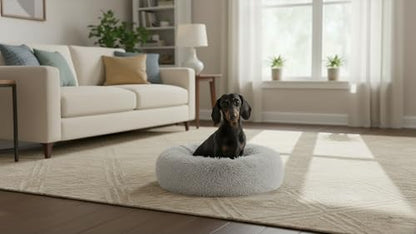The Dog’s Bed Calming Donut Dog Bed, Plush Faux Fur Round Cuddler Nest – CertiPUR-Certified Foam, One-Piece Design, Raised Bolster – Silver Grey, Small 23"