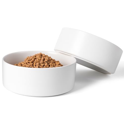 Ceramic Dog Bowls Replacement Set of 2, Compatible with Medium Elevated Stand, 60 oz Heavyweight Food-Grade Feeding Bowls for Small & Medium Dogs, Microwave & Dishwasher Safe (White, 7.6 Cups) - color: White Replacement Bowl, size: 7.6 Cups | 2 Pack | For