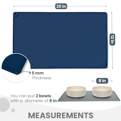 WePet Non-Slip Waterproof Pet Feeding Mat, 20x12 Inch - Silicone Dog & Cat Food Mat with Raised Edge to Stop Food Spills and Water Spills - Dishwasher Safe, Easy Clean - color: Ocean Navy