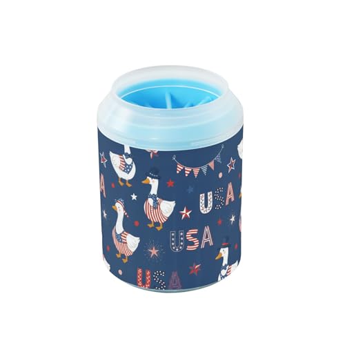 Duck 250th Anniversary Blue Pattern Dog Paw Cleaner Cup with Soft Silicone Brush, Small Lightweight Portable Muddy Paw Washer for Dogs, Easy to Use Pet Foot Cleaner