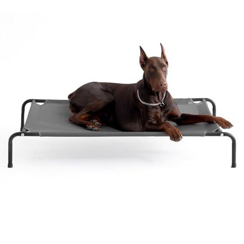 EHEYCIGA XXL Elevated Dog Cot Bed, Raised Outdoor Dog Hammock for Giant Jumbo Dogs, Lifted Pet Platform with Frame and Washable Waterproof Cooling Teslin Mesh and Anti-Slip Feet, 52x36 inch