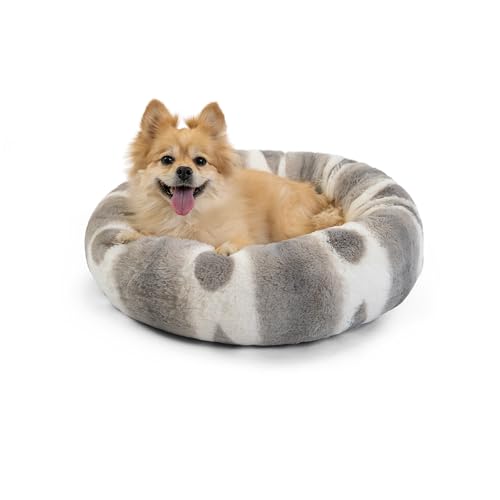 Best Friends by Sheri Patterned Lux Faux Fur Calming Donut Dog Bed, Gray, Small, 23x23 - color: Patterned Lux Grey, style: Small