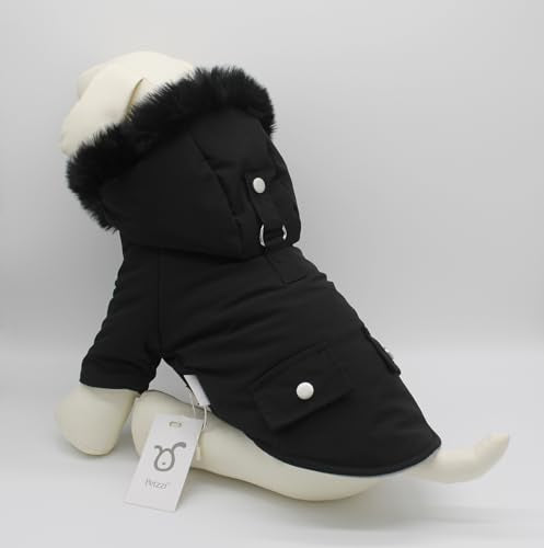 Pet Warm Dog Coat for Winter Cold Weather Clothes Hooded Dog Jacket Small Puppies Medium Large Dog Cat Clothes Insulated Padded Snow Parka (Black, Small) - size: Small