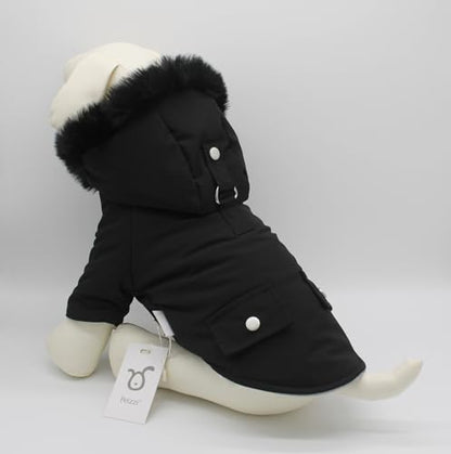 Pet Warm Dog Coat for Winter Cold Weather Clothes Hooded Dog Jacket Small Puppies Medium Large Dog Cat Clothes Insulated Padded Snow Parka (Black, X-Large) - size: X-Large