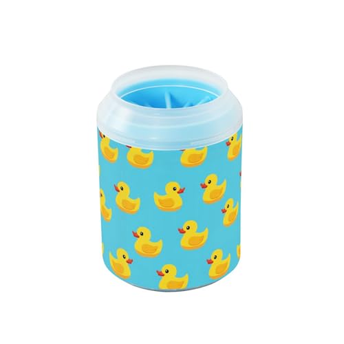Duck Blue Print Dog Paw Cleaner Cup with Soft Silicone Brush, Small Portable Lightweight Muddy Paw Washer for Dogs, Easy to Use Pet Foot Cleaner