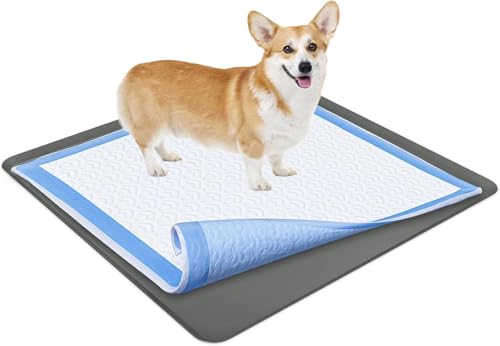 TidyFriend Dog Pee Pad Holder Tray Fits for 36” x 36” Wee Wee Pee Pads - Stable Grip, Raised Edges, Quick-Wipe Silicone Surface Dog Potty Tray Holder for Indoor Flooring Protection (Grey) - size: 36 x 36 Inches