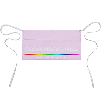 sophiehome Custom Waist Apron with Pockets Add Photo Logo Name Personalized Waiter Server Short Aprons for Kitchen - color: Light Pink
