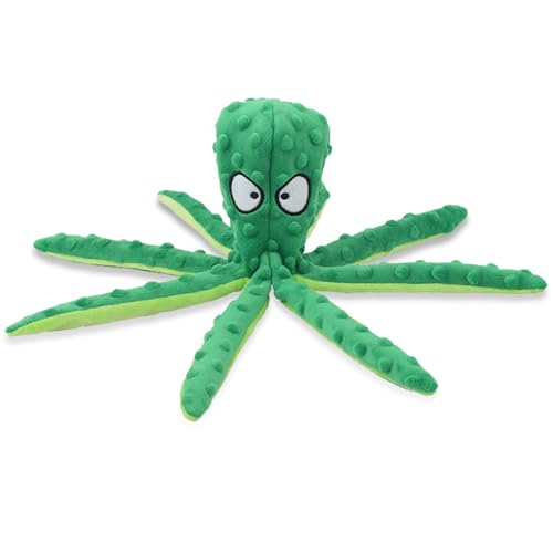 Octopus Dog Toy, Stuffing Free Octopus Dog Toy, Squeaky & Crinkle Plush for Aggressive Chewers Dogs, for Interactive Play, Teething & Anxiety Relief (Green) - color: green