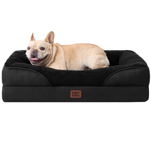 EHEYCIGA Orthopedic Dog Bed for Medium Dog, 30x20 Inch Memory Foam Dog Couch Bed with Sides, Waterproof Liner & Washable Removable Cover, Bolster Pet Sofa, Black - color: Black, size: 30x20x6.5