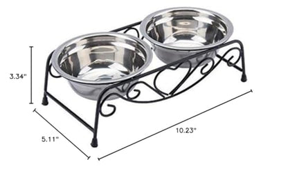 Raised Dog Bowls, Stainless Steel Double Pet Food Feeder Cat Water Dispenser Dish Bowls with Retro Iron Stand for Small or Medium Dogs Cats Puppy