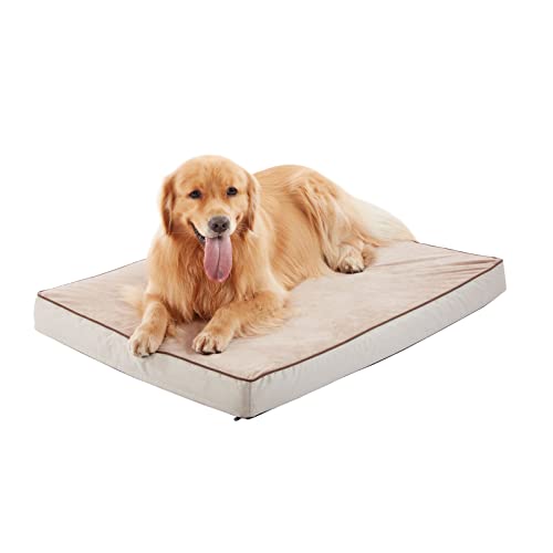 Orthopedic Memory Foam Dog Bed, Cooling Dog Beds for Extra Large Dogs -Waterproof Pet Bed for Crate with Removable Washable Cover, XXL(47inch,110Lbs) - color: Khaki Short Plush, size: XX-Large-47"x 29" x 3.5"