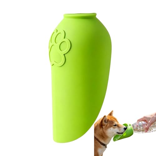 Silicone Portable Dog Water Bottle Adapter, Leakproof Foldable Leaf Pet Dispenser Cap with Water Bowl, Portable Outdoor Feeder for Dog Cat Walking Hiking Fits Standard Water Bottles - color: Green