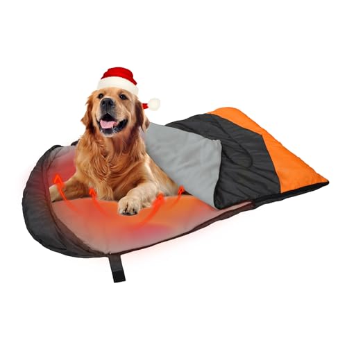 Heating Dog Sleeping Bag, Heated Waterproof Warm Packable Dog Bed Mat with Storage Bag for Indoor Outdoor Travel Camping Hiking Backpacking (Heated, Grey+Orange) - color: Heated-Orange2