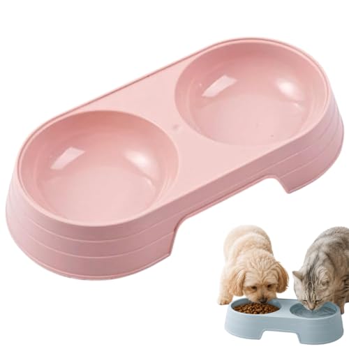 Pet Food and Water Bowl, Double Feeding Bowls, Small Grey, for Cats and Small Dogs, Portable Pet Accessories (Pink) - color: Pink