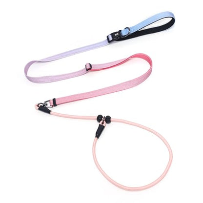 QQPETS Adjustable Slip Lead Dog Leash, Hands Free Waist Leash for Dog Walking, Reflective Training Lead with 360° Swivel Anti-Tangle, 4-7 ft Length for All Breeds - color: Blue-pink Gradient
