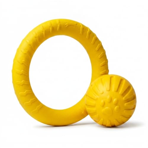 Dog Flying Disc & Ball Toy Set (2 Pack) for Aggressive Chewers - Floating Ring & Ball Combo for Pool Beach Water Play, EVA Durable Fetch Toys for Small Medium Large Dogs(Yellow, Small) - color: Yellow, size: Small