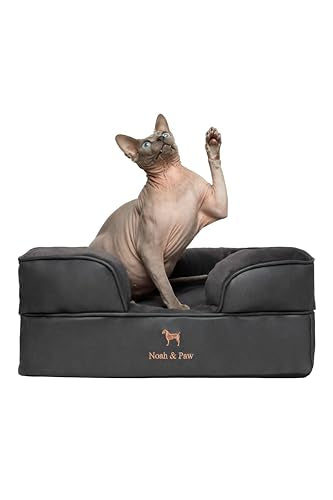 NOAH & PAW Small Dog Bed, 20x15x8 Inch, Cat Bed for Indoor Cats, Orthopedic Eggshell Memory Foam Infused with Cooling Gel, Water Resistant Inner Cover Machine Washable (Faux Leather) - color: Vegan Leather - Charcoal, size: Small