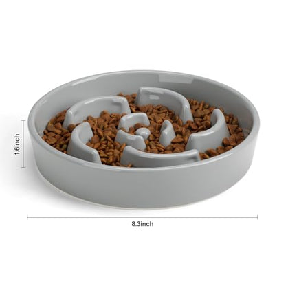 Slow Feeder Dog Bowl, Ceramic 2 Cups Dog Food Bowls for Small, Medium, and Large Breed, Anti-Slip Maze Puzzle Food Dish to Slow Down Eating (Grey, 2 Cups) - color: Flower - Grey