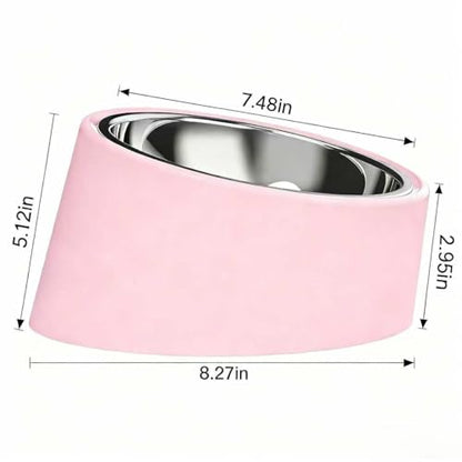 15° Tilted Dog Bowl for Medium Dogs & Flat-Faced Breeds - Anti-Choke Ergonomic Elevated Feeder Non-Slip Base - 2-in-1 Detachable Stainless Steel Food (Ｌ, Pink) - color: Pink, size: L