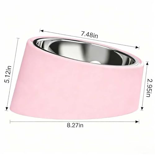 15° Tilted Dog Bowl for Medium Dogs & Flat-Faced Breeds - Anti-Choke Ergonomic Elevated Feeder Non-Slip Base - 2-in-1 Detachable Stainless Steel Food (Ｌ, Pink) - color: Pink, size: L