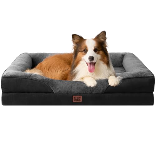 EHEYCIGA Orthopedic Dog Bed for Large Sized Dog, 41x27 Inch Large Memory Foam Dog Couch Bed with Sides, Waterproof Liner & Washable Removable Cover, Bolster Pet Sofa, Grey/Black - color: Grey/Black, size: 41x27x7.5