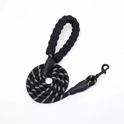 1 Pack 6 FT Heavy Duty Rope Dog Leash, 1/2 Inch Thick Reflective Pet Lead with Padded Handle for Large Medium Breeds, Walking & Training Gear, Black