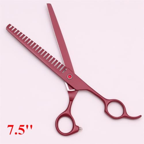 Professional Pet Grooming Shears Set – 7.5" Straight & Curved Cutting Scissors, 7.5" Thinning & Fishbone Shears with Grooming Comb, Complete Scissors Kit for Dogs & Cats (Red) - color: Red