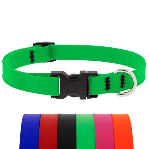 LupinePet Waterproof Splash Dog Collar, Neon Green, 3/4-inch Wide, adjusts 15-25", Made with BioThane - color: Neon Green, size: Large: Adjusts from 15 to 25 in, 3/4-in wide