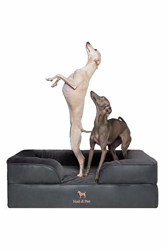 NOAH & PAW Large Dog Bed, 35x25x11 Inch, Orthopedic Dog Beds, Eggshell Memory Foam Infused with Cooling Gel, Inner Cover, Water Resistant, Machine Washable (Faux Leather) - color: Vegan Leather - Charcoal, size: Large