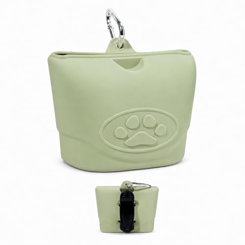 Upgraded Dog Treat Pouch with Strong Magnetic Closure - Small Silicone Training Bag, Waist-Mounted Clip & Leash Carabiner, Airtight Portable Treat Bag (Light Green) - color: Light Green