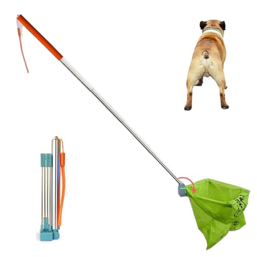 NIDONE Dog Pooper Scooper, Telescopic Pooper Scooper Catcher with Long Handle, Self-Adhesive and Foldable Dog Poop Collector