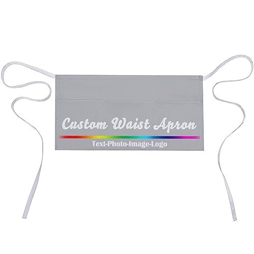 sophiehome Custom Waist Apron with Pockets Add Photo Logo Name Personalized Waiter Server Short Aprons for Kitchen - color: Grey