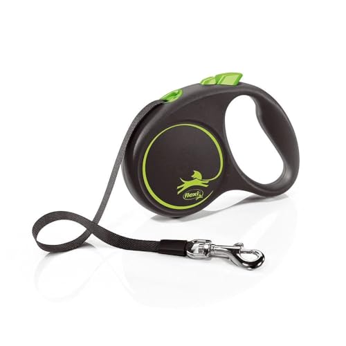 Flexi Black Design Tape Green Medium 5m Retractable Dog Leash/Lead for Dogs up to 25kgs/55lbs - size: Medium (5m)