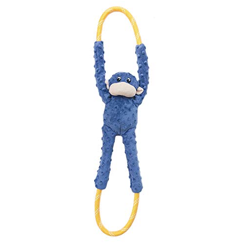 ZippyPaws RopeTugz - Durable Dog Pull Rope Toy, Interactive Tug of War for Large, Medium, & Small Dogs, Squeaky Pet Products to Keep Them Busy, Made with Heavy Duty Climbing Rope - Blue Monkey - color: Blue, size: 28 x 5 x 5 in