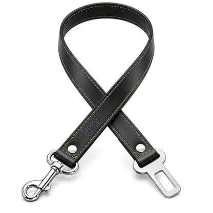 Genuine Leather Dog seat Belt for car, Safe Distraction Free Driving, Heavy-Duty Design with Military Grade Hardware, Harness for Small, Medium and Large Pets (Black, 30") - color: Black